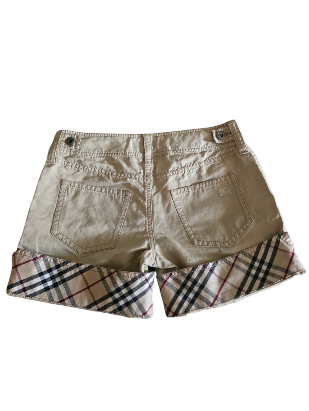 Burberry Blue Label Cuffed Nova Check Tan/Beige Cotton Shorts Size 36 - Picture 3 of 13